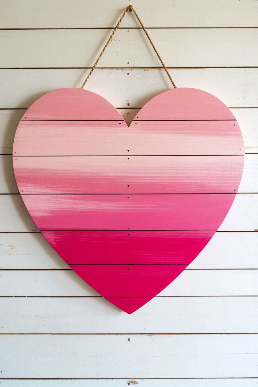 Pink Ombre Heart Sign - 25 Valentine's Day Wood Sign Ideas