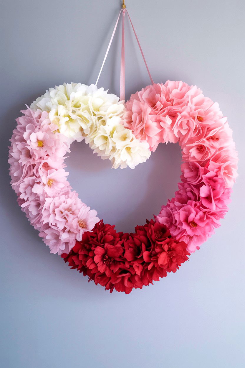 Pink Ombre Heart Wreath - 25 Valentine's Day Door Decorations