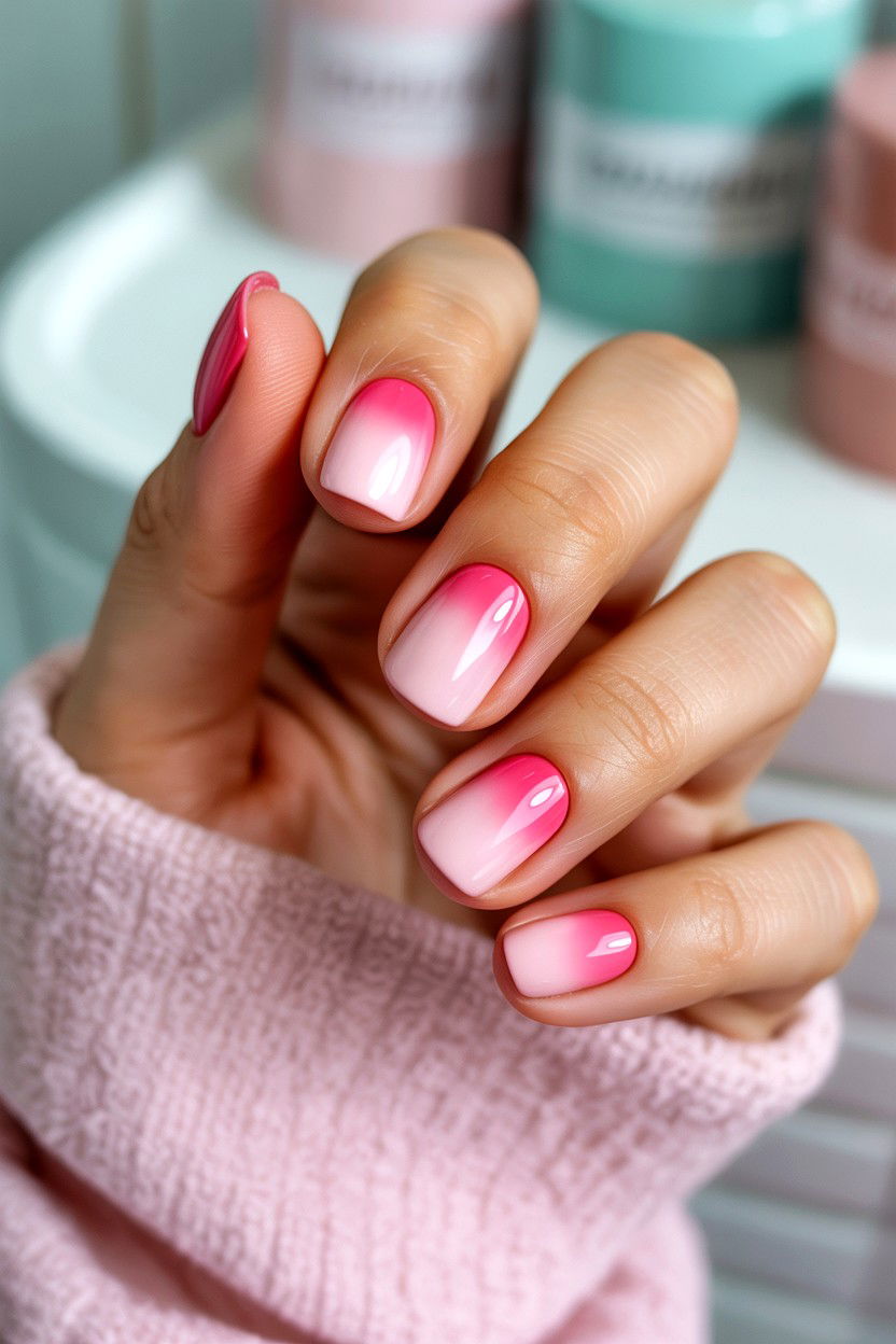 Pink Ombre Nails - 25 Short Valentine's Day Nail Ideas