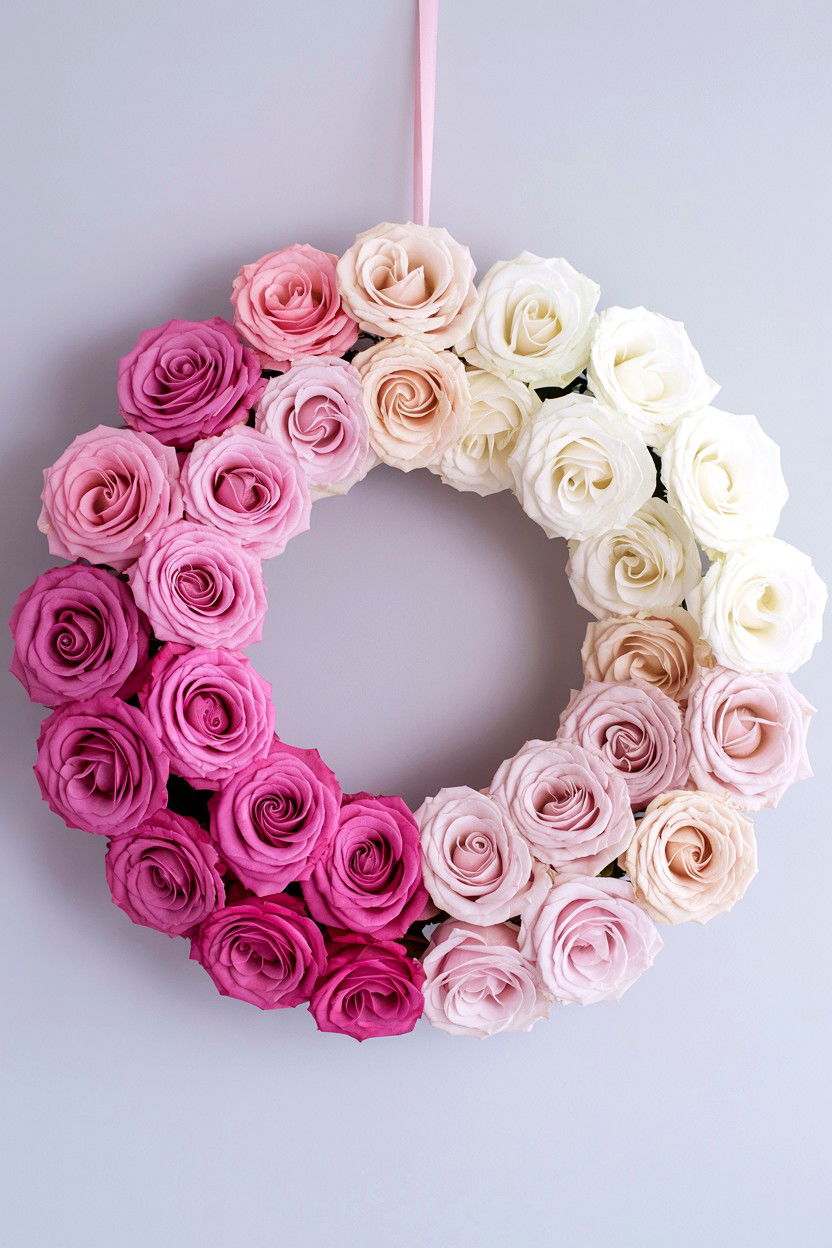 Pink Ombre Rose Wreath - 25 Rose Valentine's Day Wreath Ideas