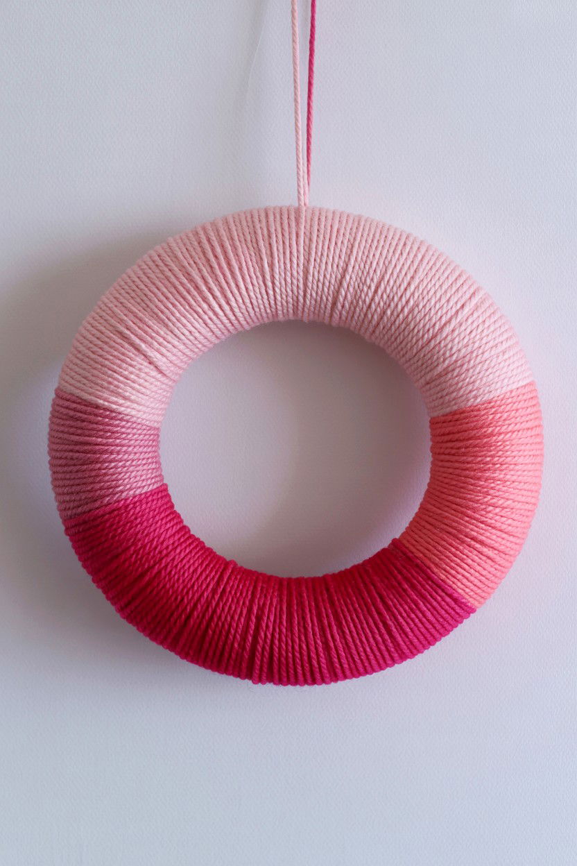 Pink Ombre Yarn Wreath - 25 Yarn Valentine's Day Wreath Ideas