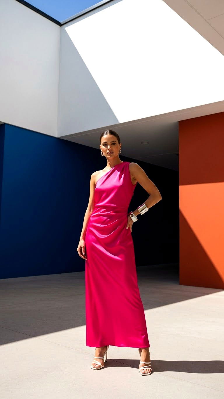 Pink One Shoulder Dress - 25 valentine's day dress ideas