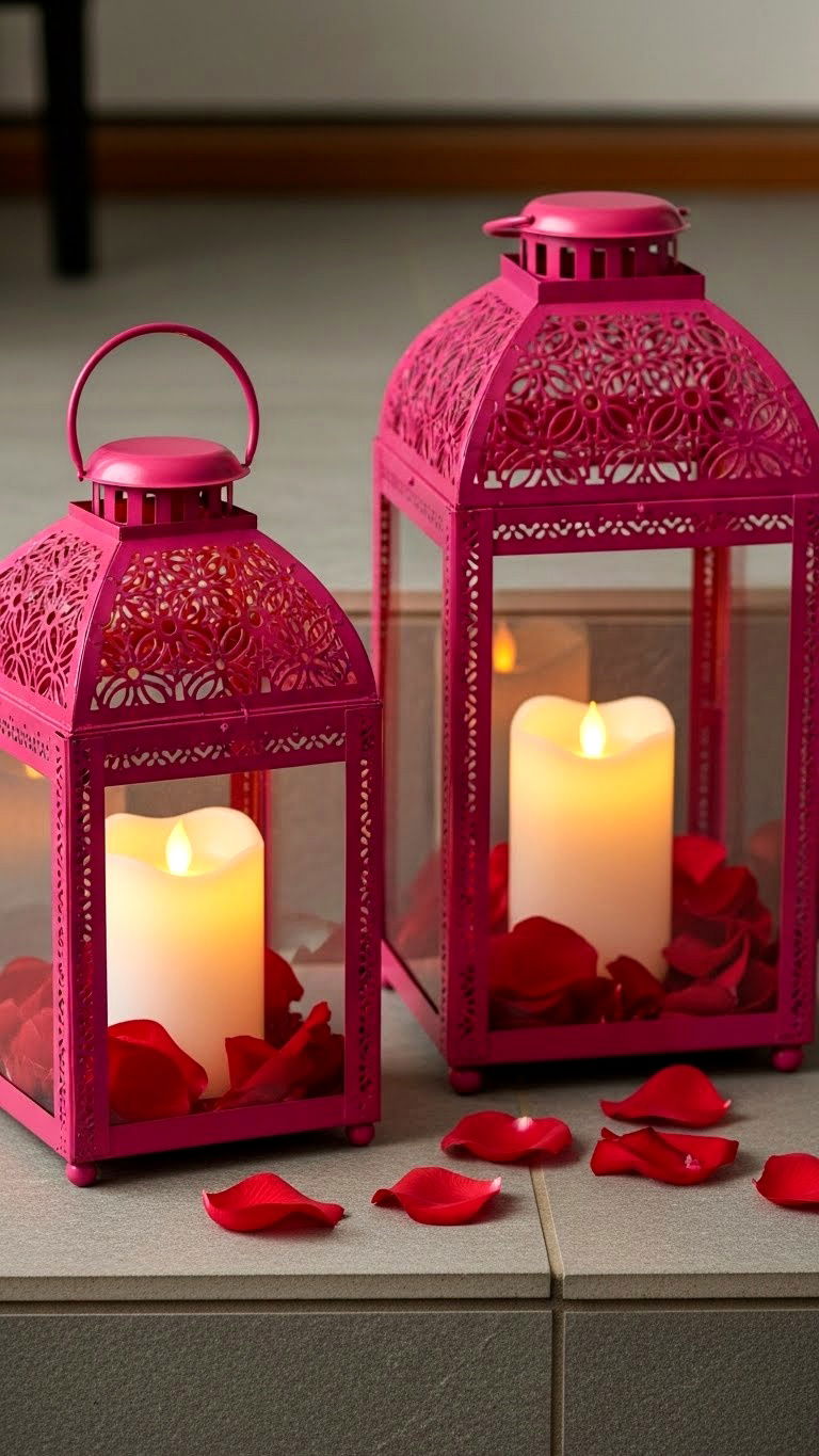 Pink Outdoor Lanterns - 25 valentine's day outdoor decor ideas