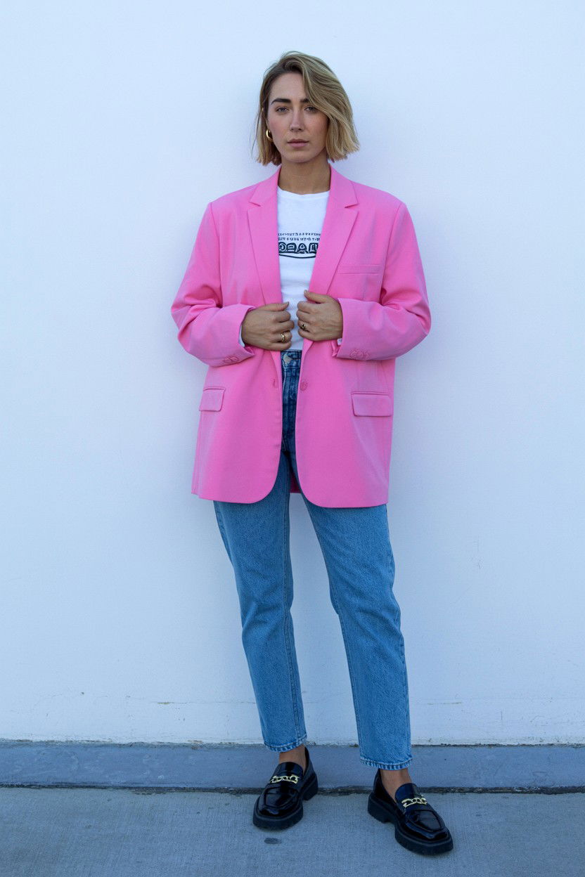 Pink Oversized Blazer - 25 Valentine's Day Outfit Ideas