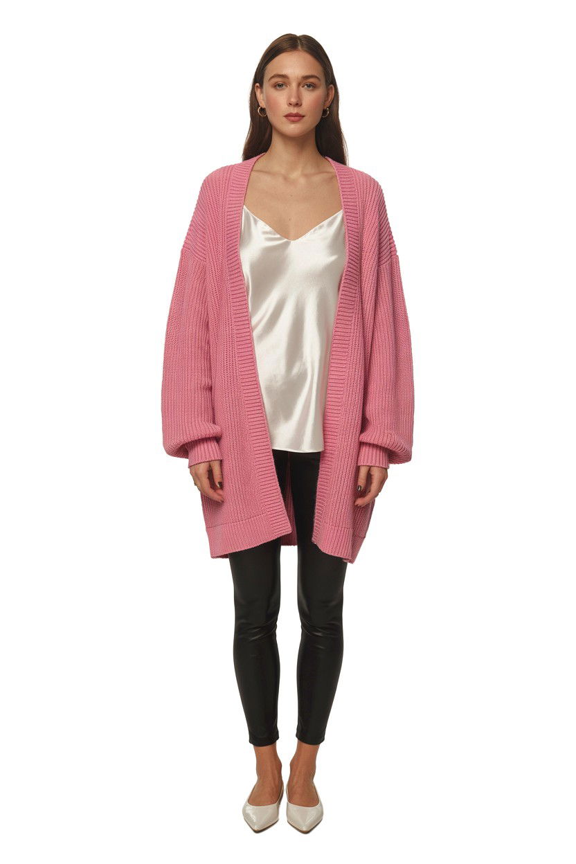 Pink Oversized Cardigan - 25 Valentine's Day Sweater Outfits