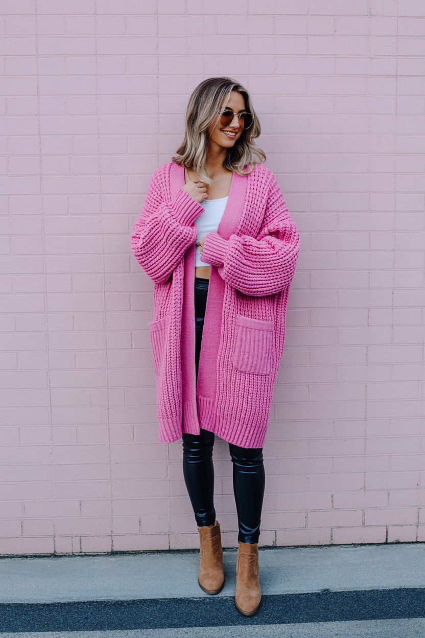 Pink Oversized Cardigan - 25 Valentine's Day Cardigan Outfits