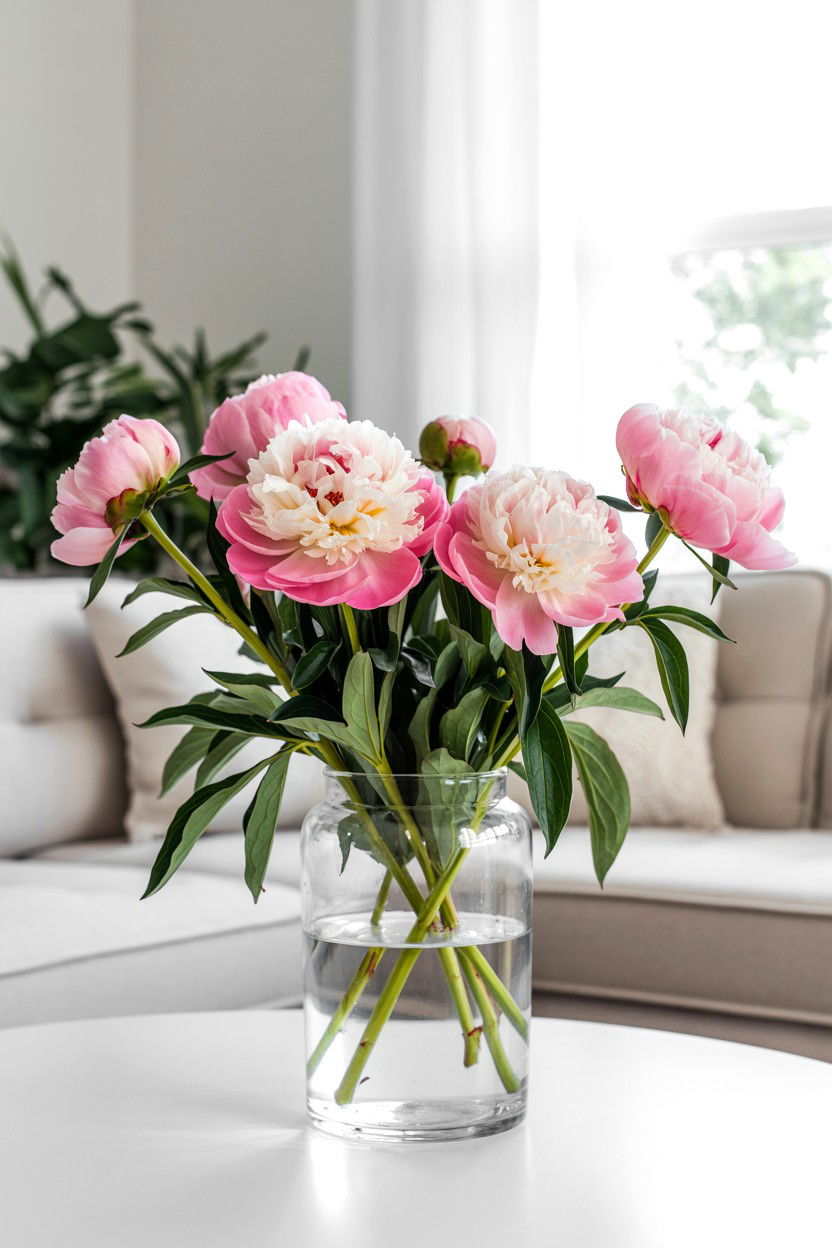 Pink Peonies In Glass Vase - 25 Valentine's Day Peony Arrangement Ideas