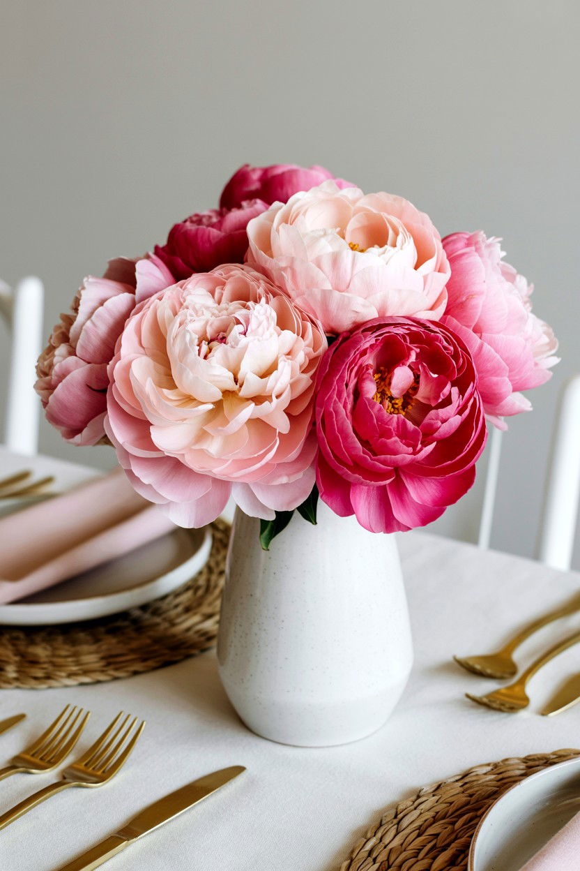 Pink Peony Bouquet - 25 Valentine's Day Table Centerpiece Ideas