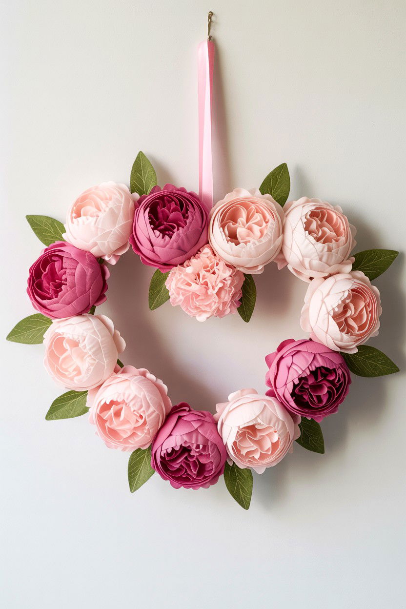 Pink Peony Heart - 25 Heart Shaped Wreath Ideas