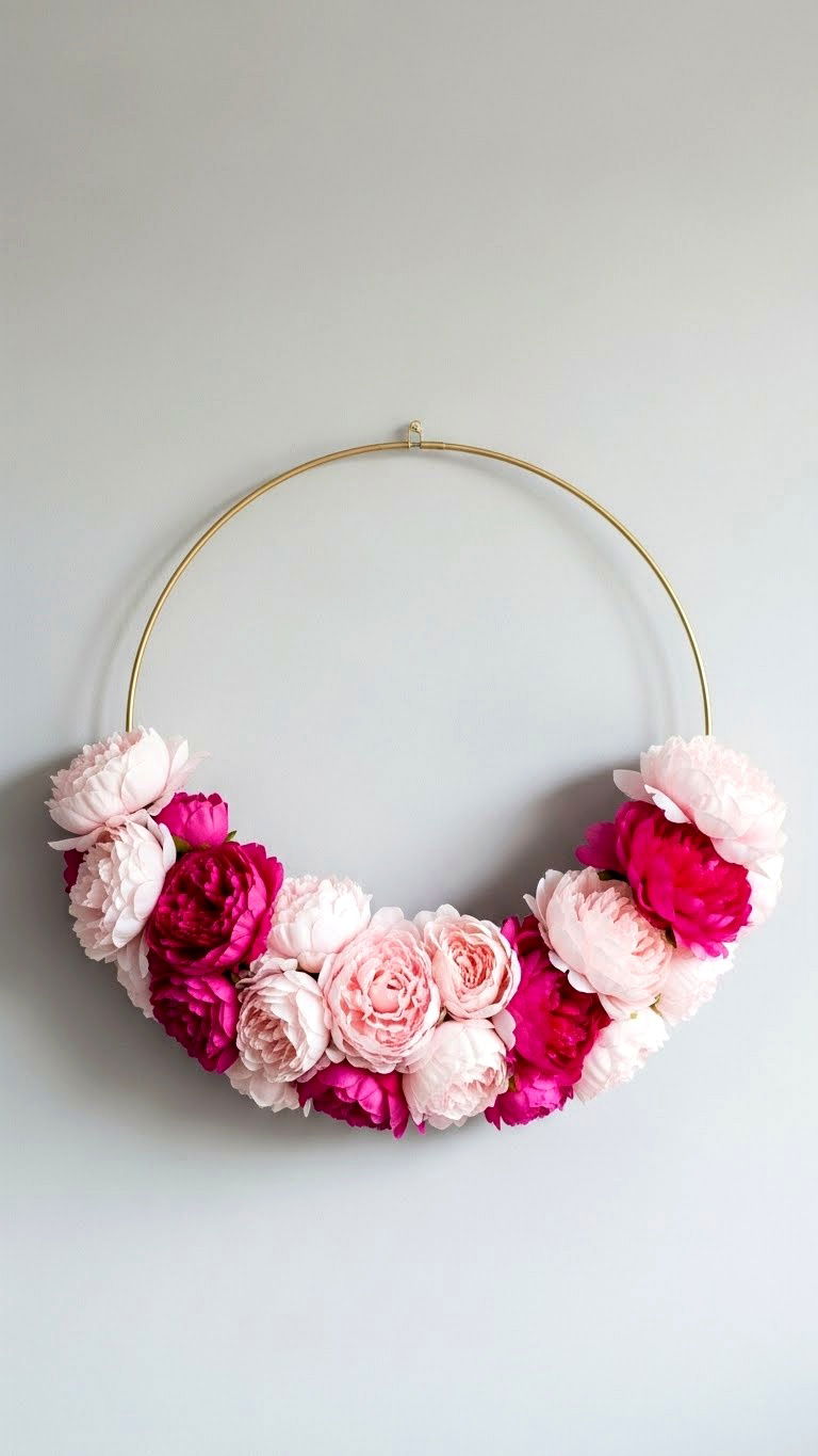 Pink Peony Hoop Wreath - 25 valentine's day wreath ideas