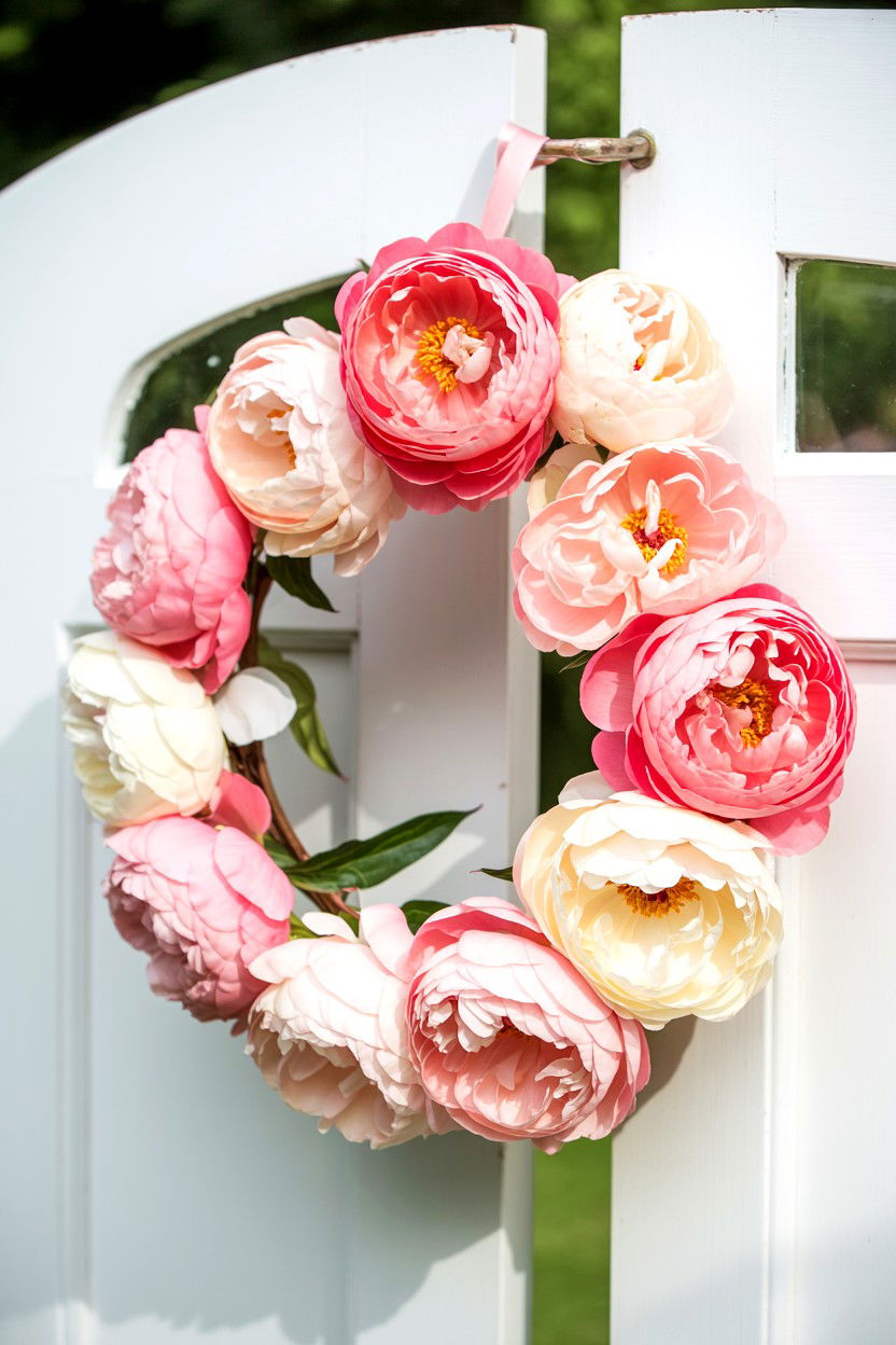 Pink Peony Wreath - 25 Double Door Valentine's Day Wreath Ideas