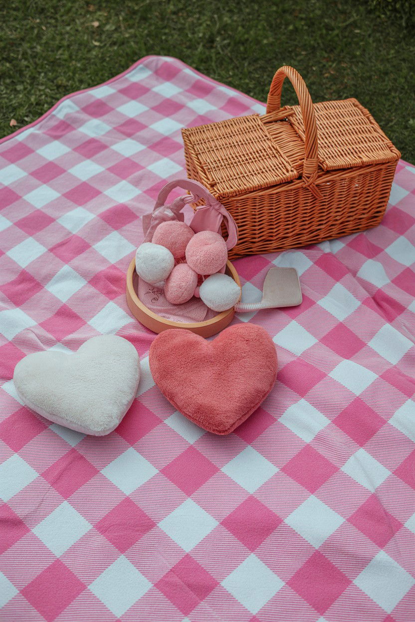 Pink Picnic Blanket - 25 Valentine's Day Pet Photoshoot Ideas