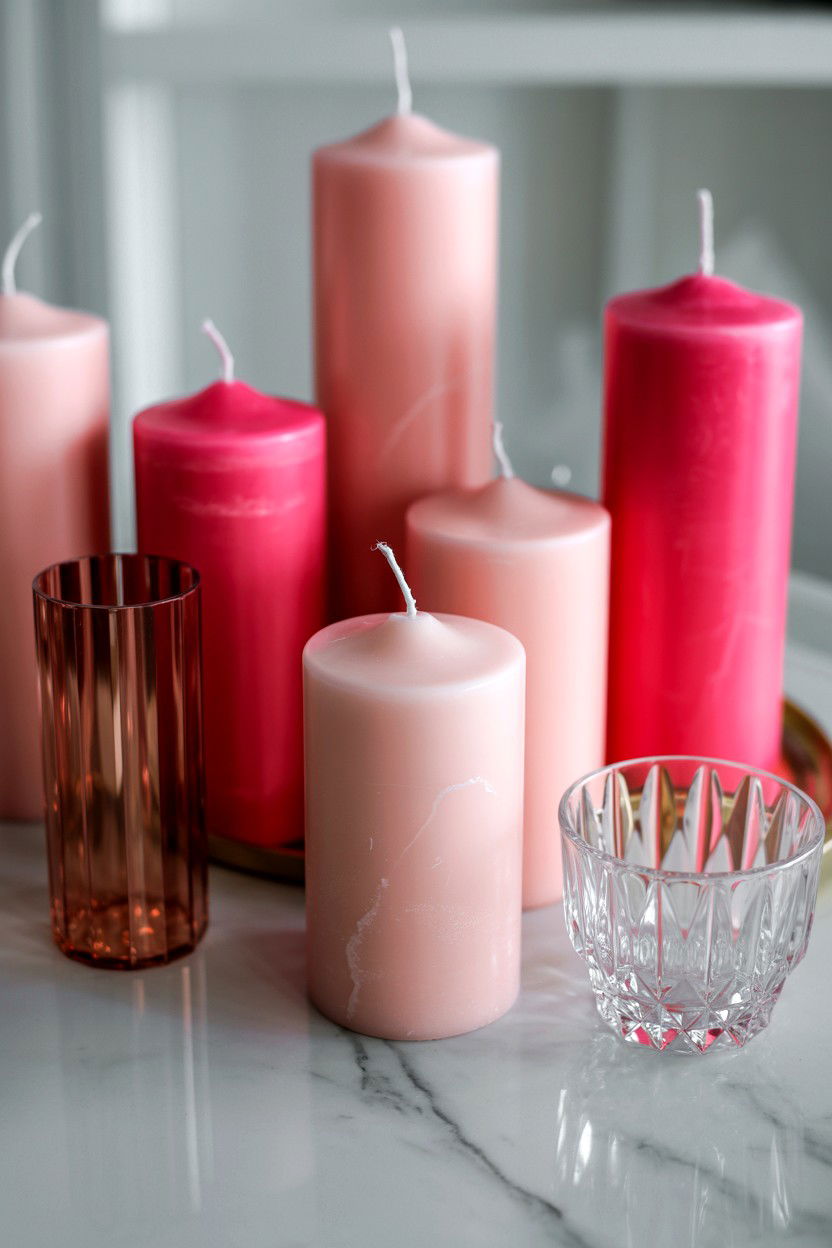 Pink Pillar Candles - 25 Valentine's Day Pillar Candle Ideas