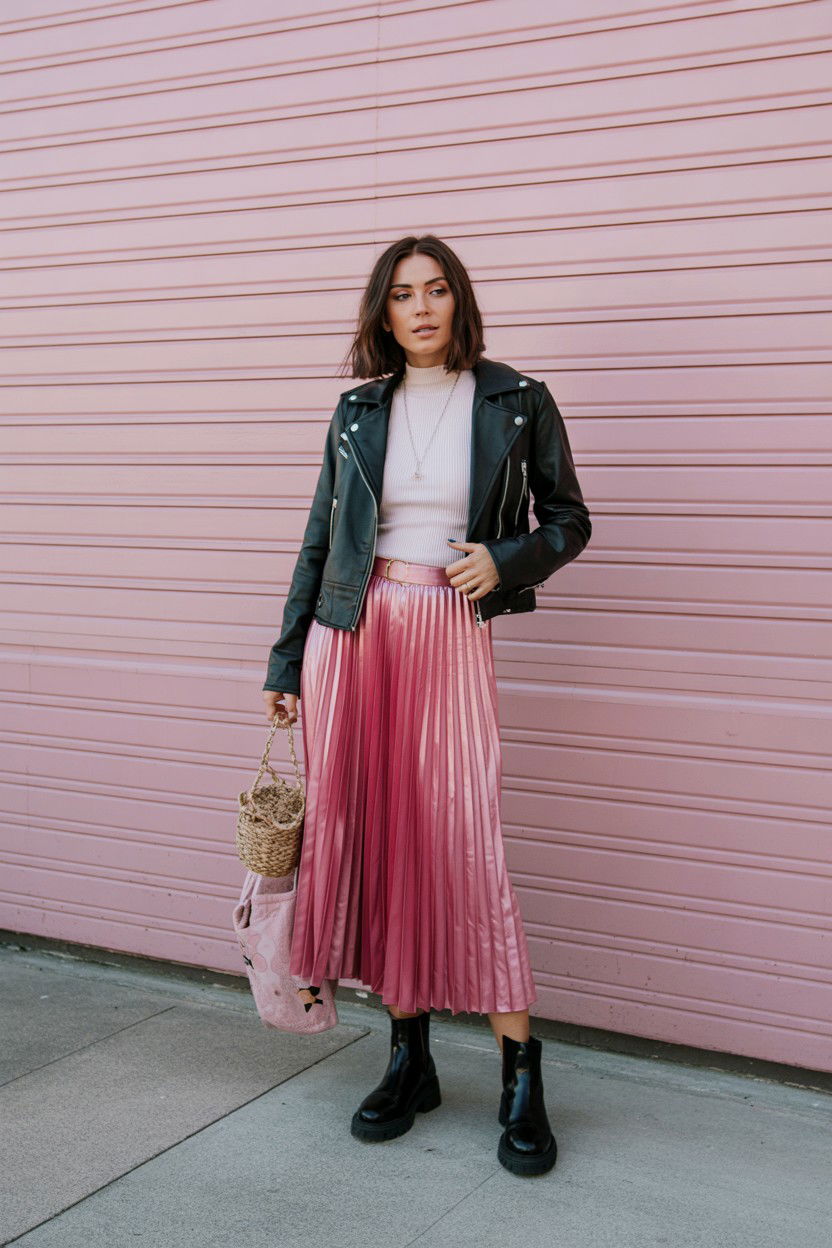 Pink Pleated Midi Skirt - 25 Pink Valentine's Day Outfits