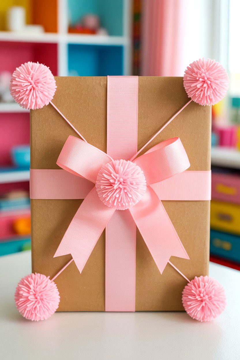 Pink Pom Pom - 25 Valentine's Day Kraft Paper Wrap Ideas