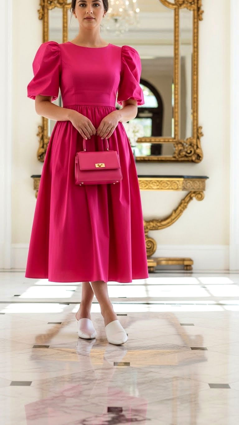 Pink Puff Sleeve Dress - 25 valentine's day dress ideas