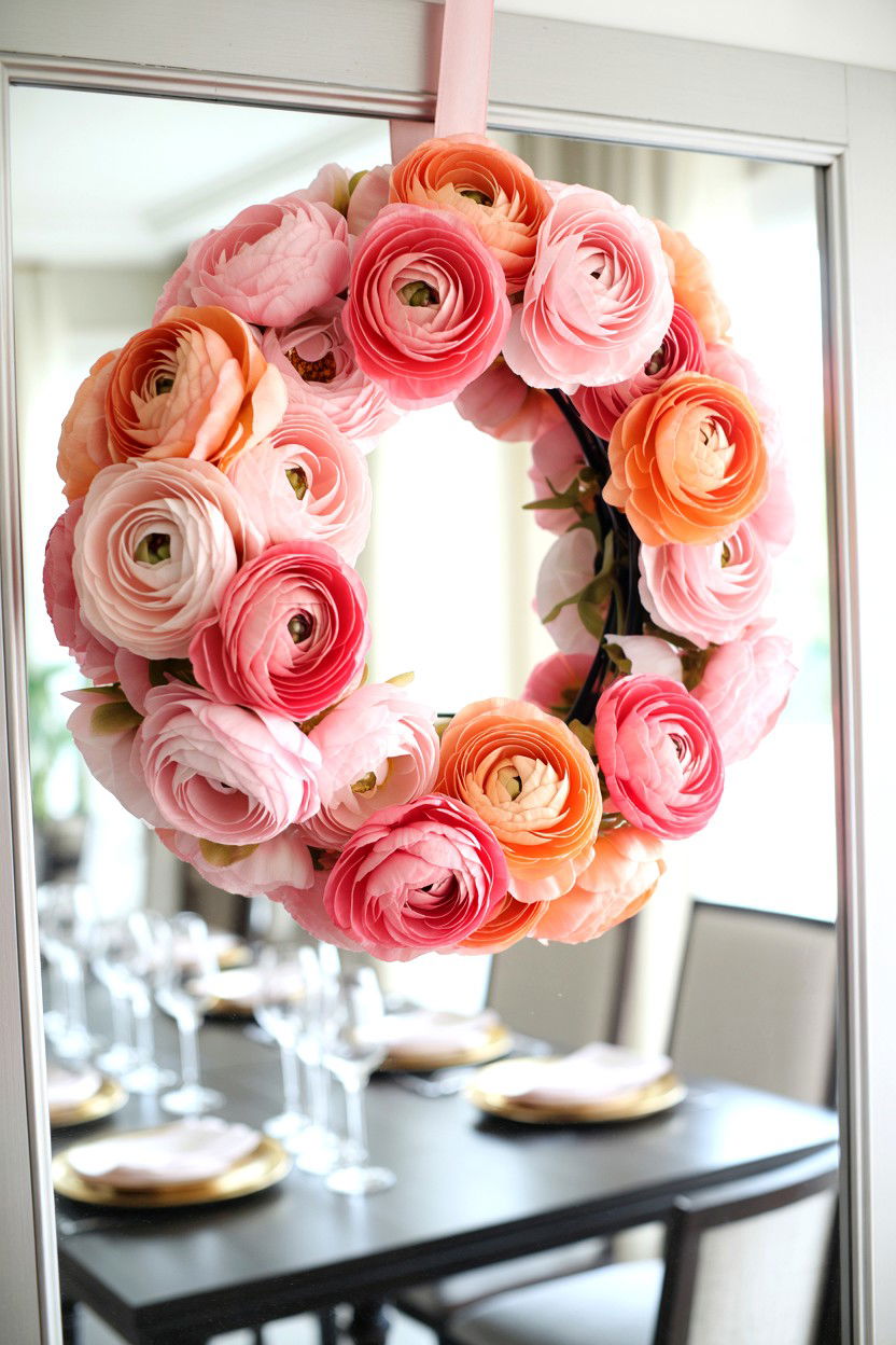 Pink Ranunculus - 25 Elegant Valentine's Day Wreath Ideas