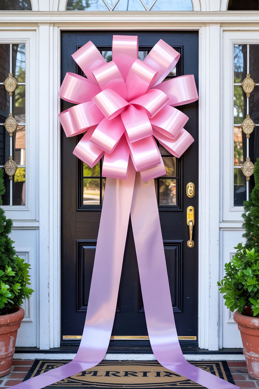 Pink Ribbon Door Bow - 25 Valentine's Day Door Decorations