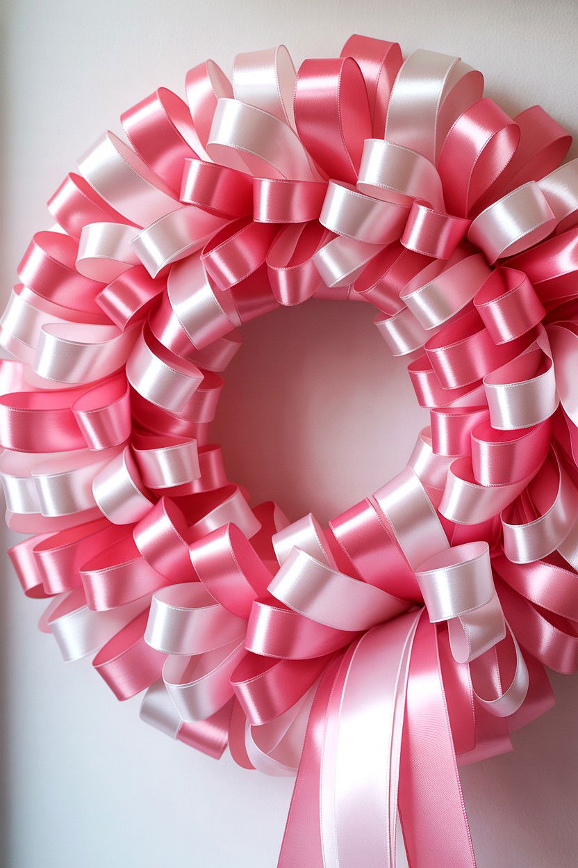 Pink Ribbon Wreath - 25 Valentine's Day Wreath Ideas