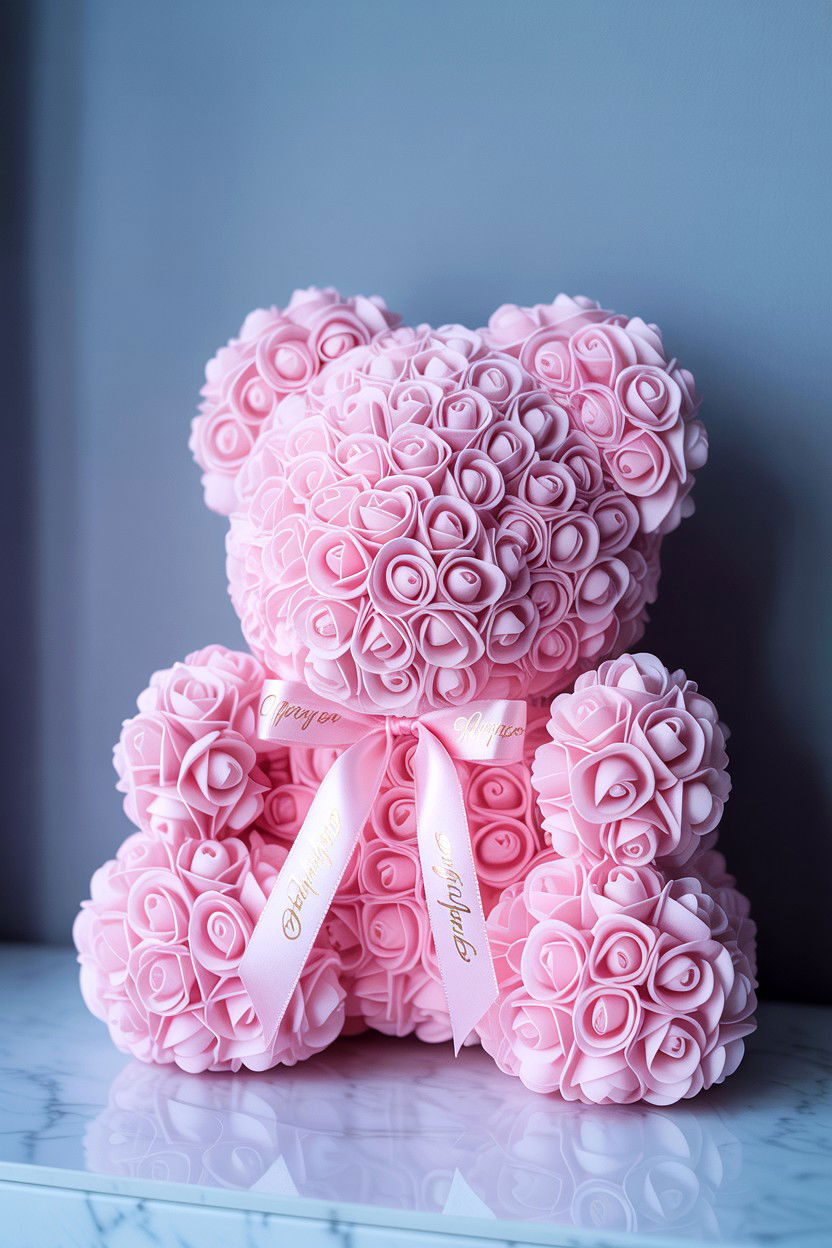 Pink Rose Bear - 25 Valentine's Day Rose Bear Ideas