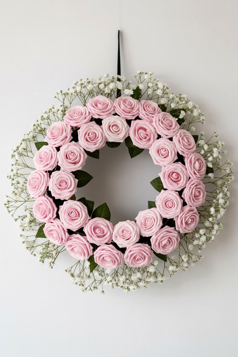 Pink Rose Wreath - 25 Pink Valentine's Day Wreath Ideas