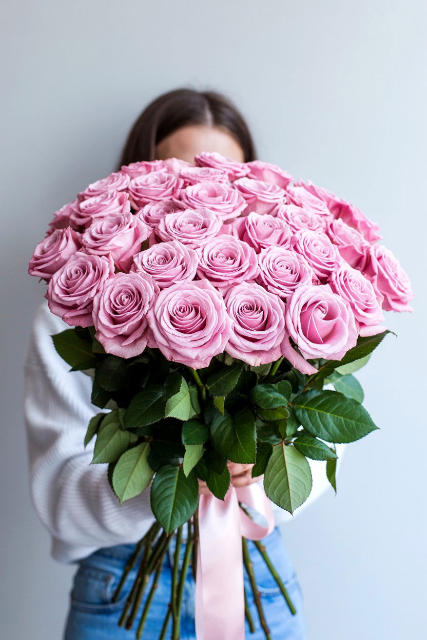 Pink Roses Bouquet - 25 Valentine's Day Selfie Ideas