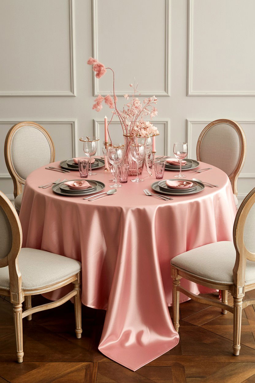 Pink Satin Tablecloth - 25 Valentine's Day Table Cloth Ideas