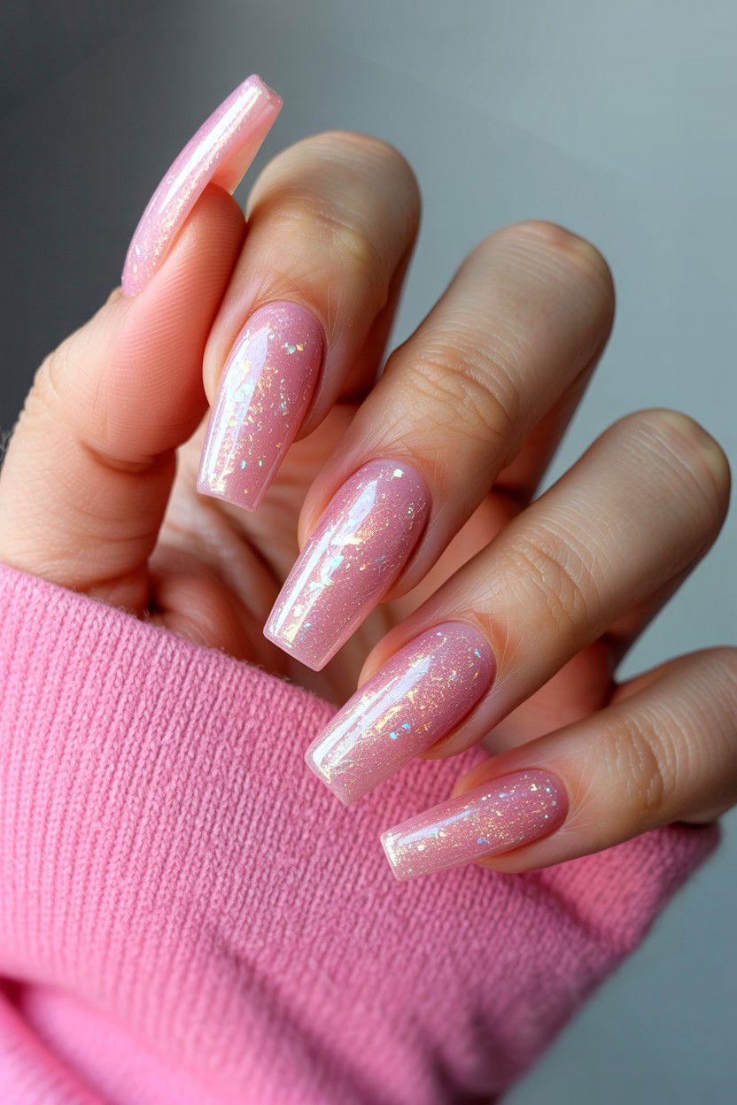 Pink Sparkle Coffin - 25 Valentine's Day Coffin Nail Ideas