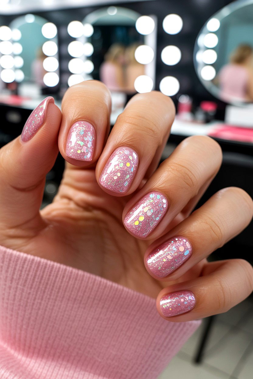 Pink Sparkle Nails - 25 Short Valentine's Day Nail Ideas