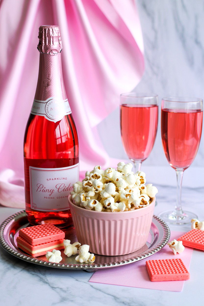 Pink Sparkling Cider And Treats - 25 Valentine's Day Snack Gift Basket Ideas
