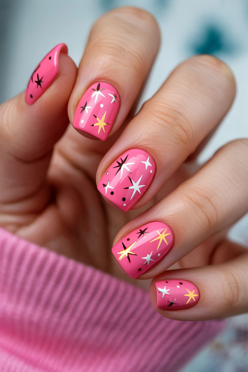 Pink Star Nails - 25 Pink Valentine's Day Nail Ideas
