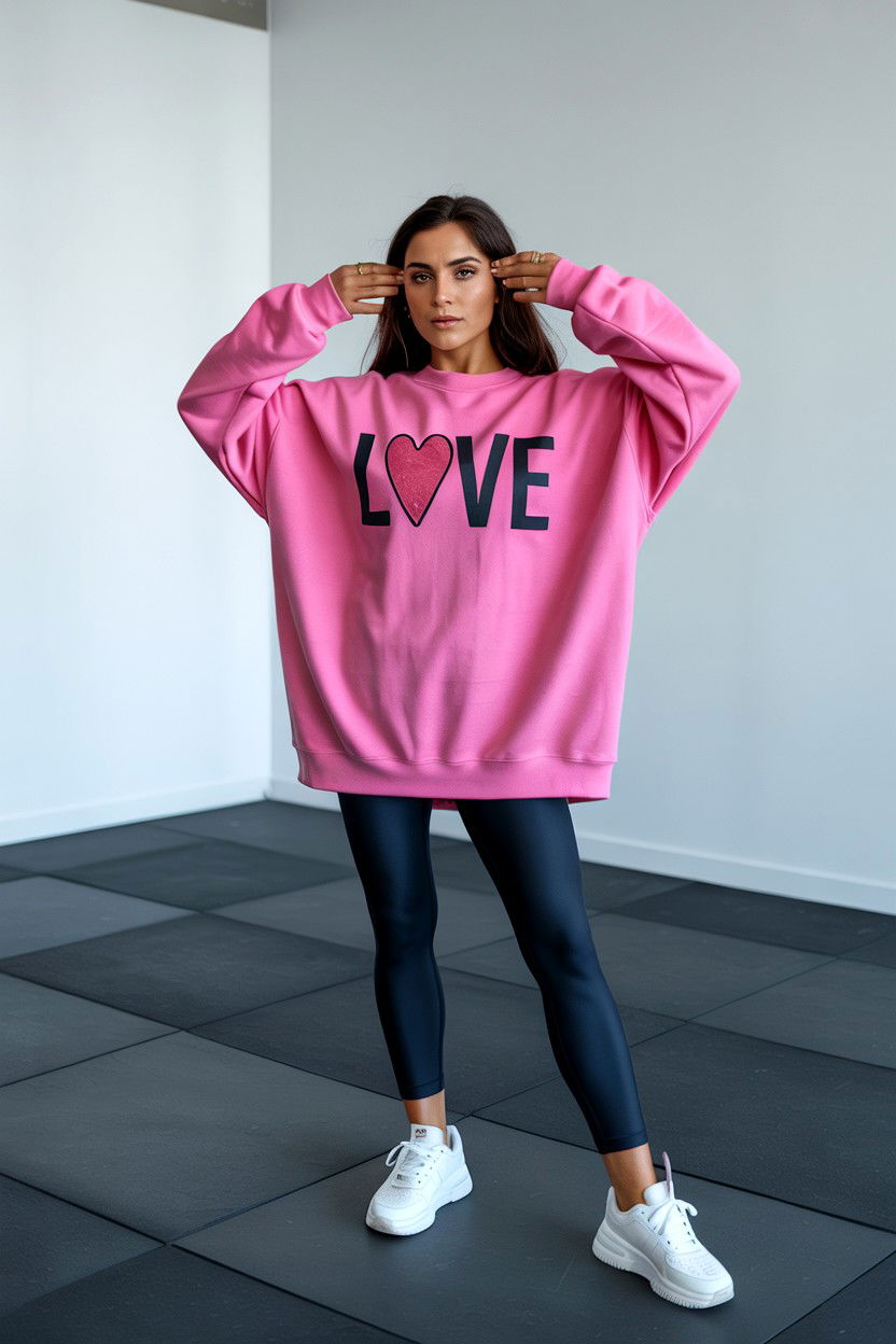 Pink Sweatshirt With Leggings - 25 Casual Valentine's Day Outfits