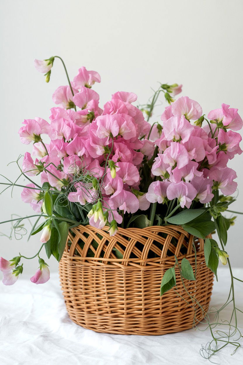 Pink Sweet Pea Basket - 25 Valentine's Day Hanging Basket Ideas