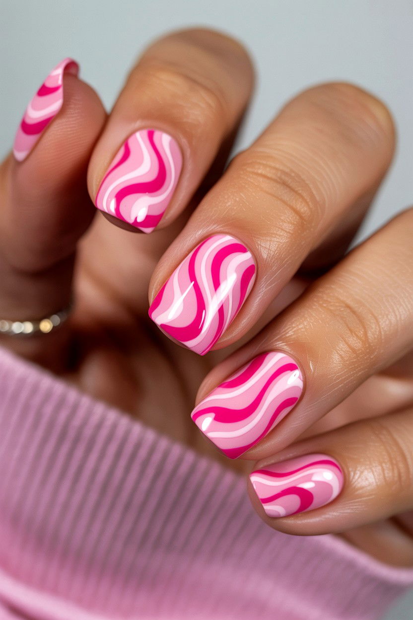 Pink Swirl Nails - 25 Pink Valentine's Day Nail Ideas