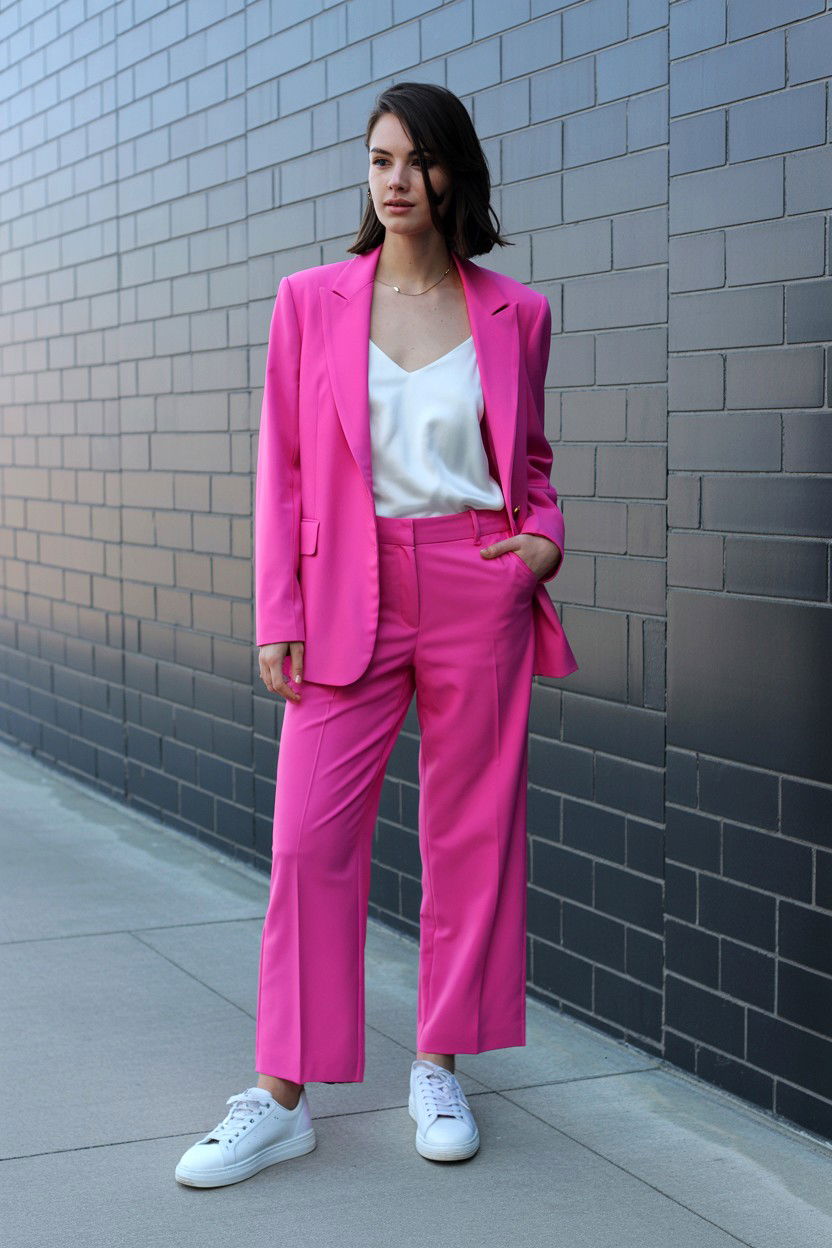 Pink Tailored Suit - 25 Valentine's Day Work Outfits