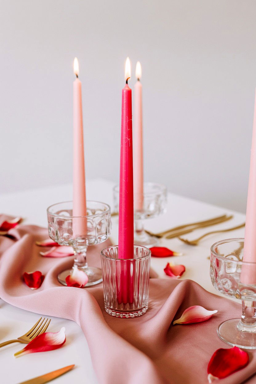Pink Taper Candle Centerpiece - 25 Valentine's Day Taper Candle Ideas