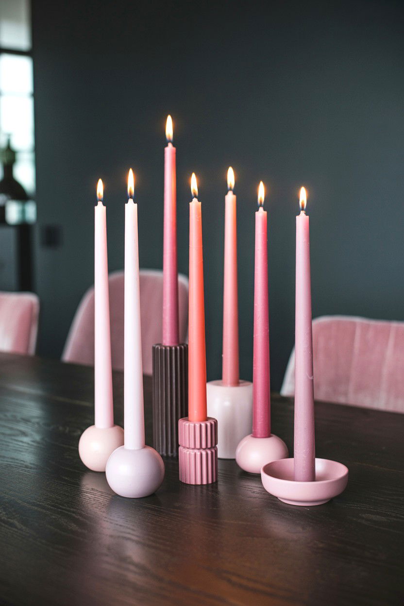 Pink Taper Candles - 25 Modern Valentine's Day Table Ideas