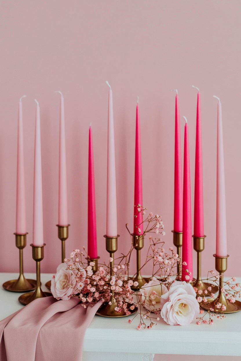 Pink Taper Candles - 25 Valentine's Day Wedding Decor Ideas