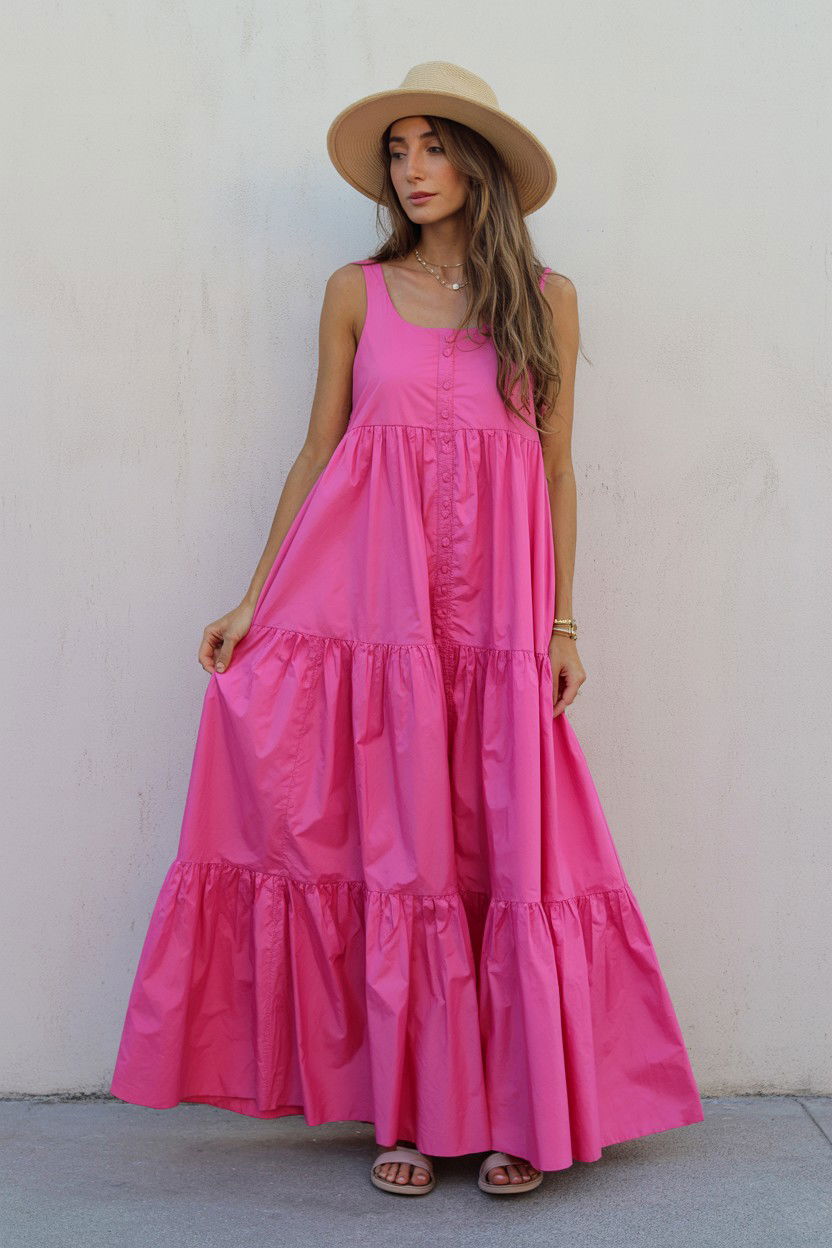 Pink Tiered Maxi Dress - 25 Valentine's Day Maxi Dress Ideas
