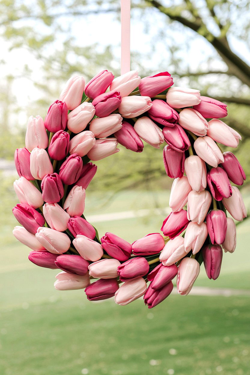 Pink Tulip - 25 Simple Valentine's Day Wreath Ideas