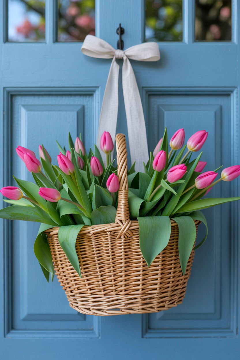 Pink Tulip Door Decor - 25 Valentine's Day Door Decorations