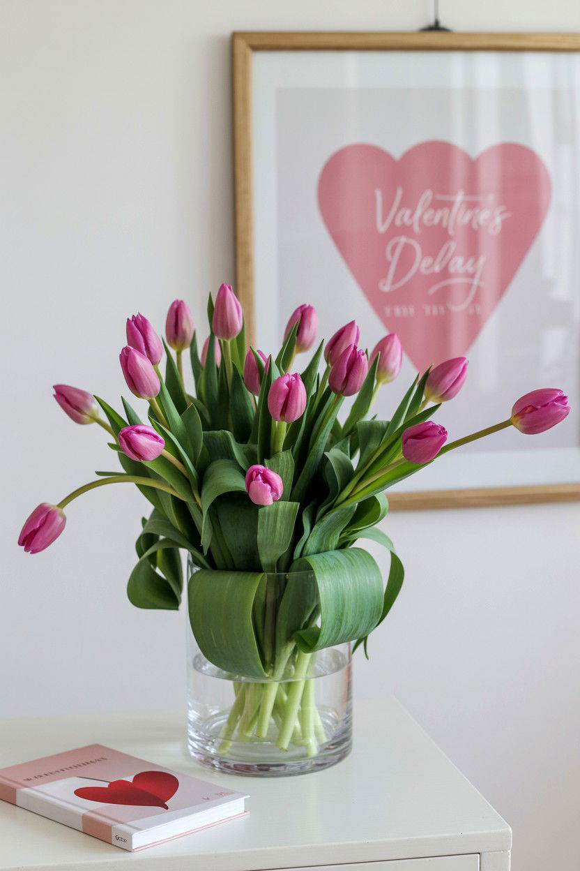 Pink Tulip Vase - 25 Valentine's Day Entry Way Decor Ideas