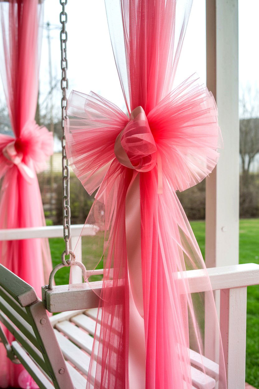 Pink Tulle Fabric - 25 Valentine's Day Porch Swing Ideas