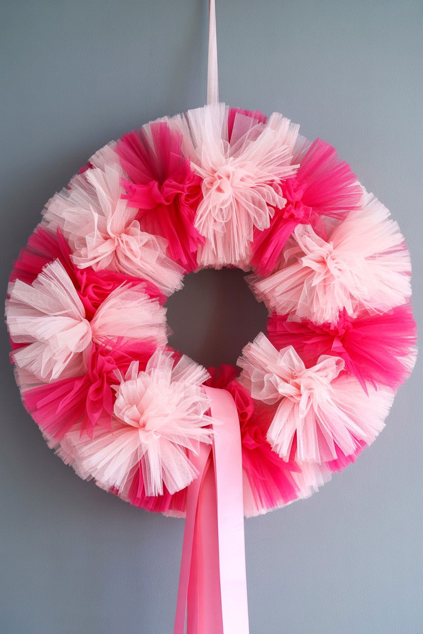Pink Tulle Wreath - 25 Pink Valentine's Day Wreath Ideas