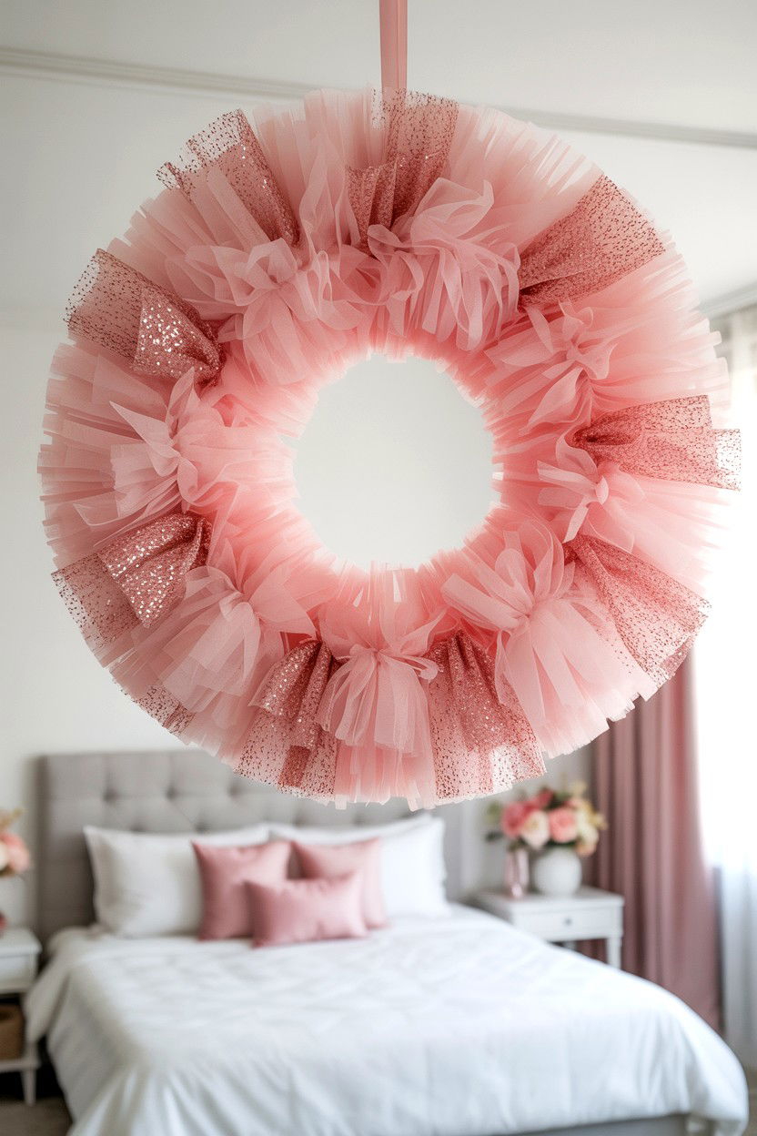 Pink Tulle Wreath - 25 Dollar Store Valentine's Day Wreath Ideas