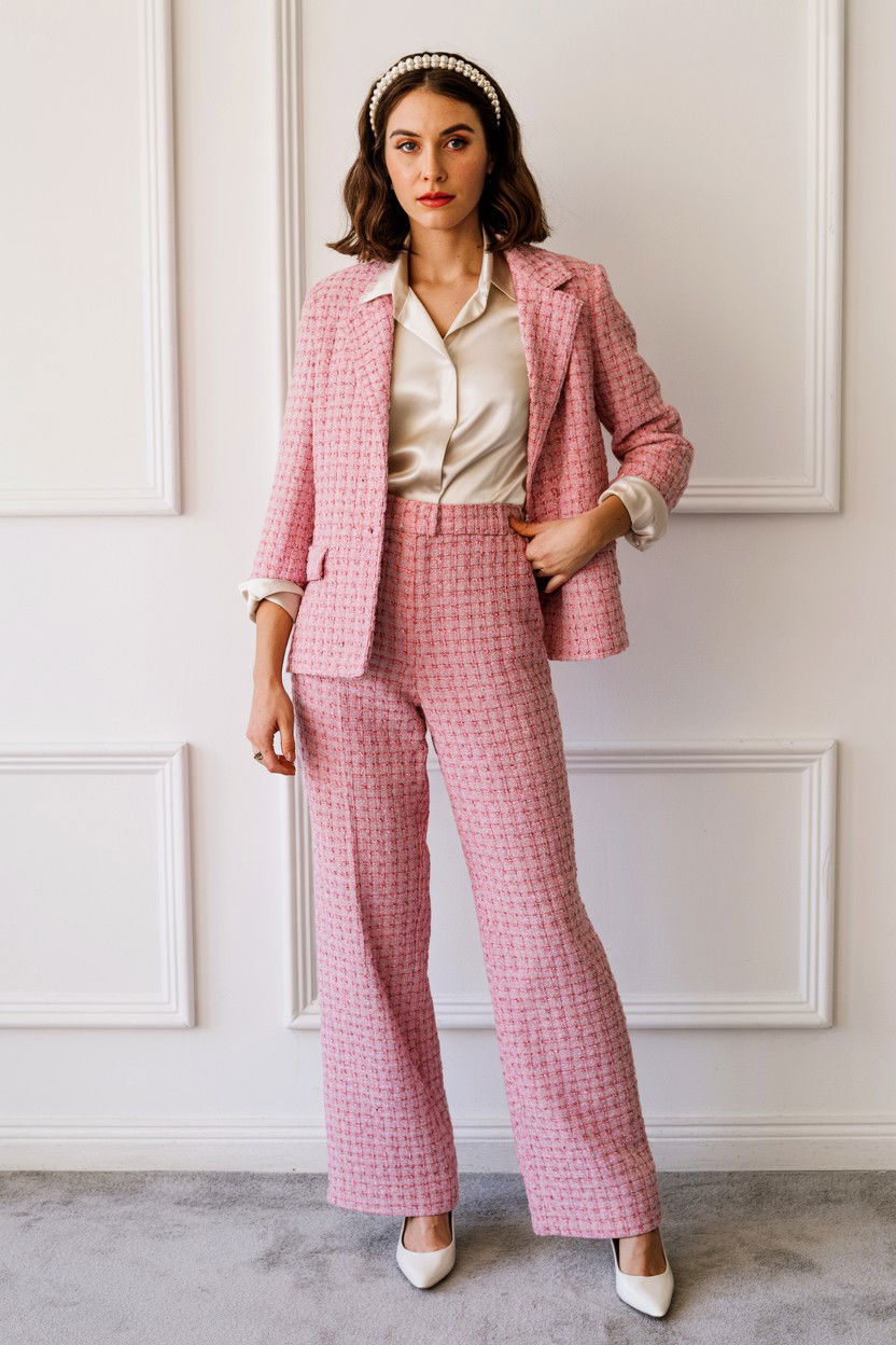 Pink Tweed Set - 25 Valentine's Day Outfit Ideas
