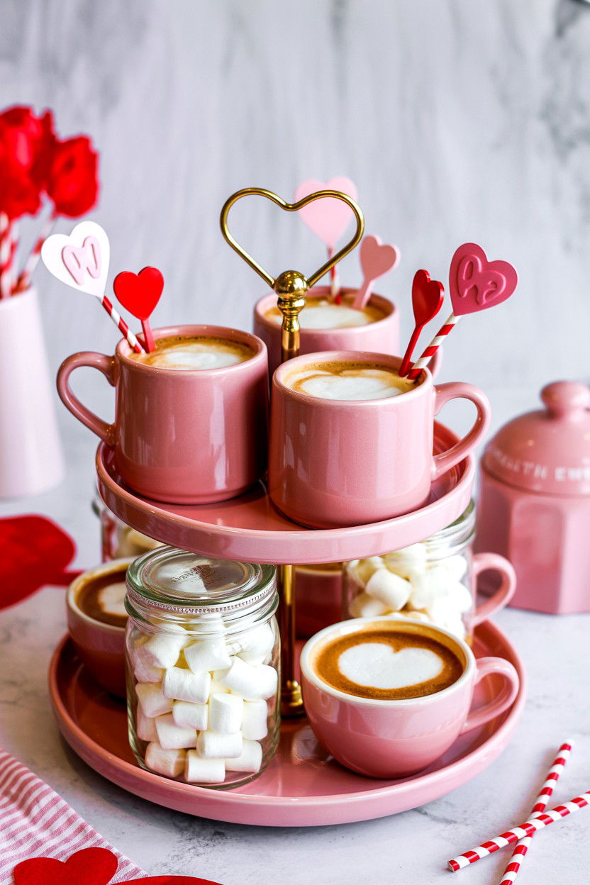 Pink Valentine Coffee Tiered Tray - 25 Pink Valentine's Day Tiered Tray Ideas