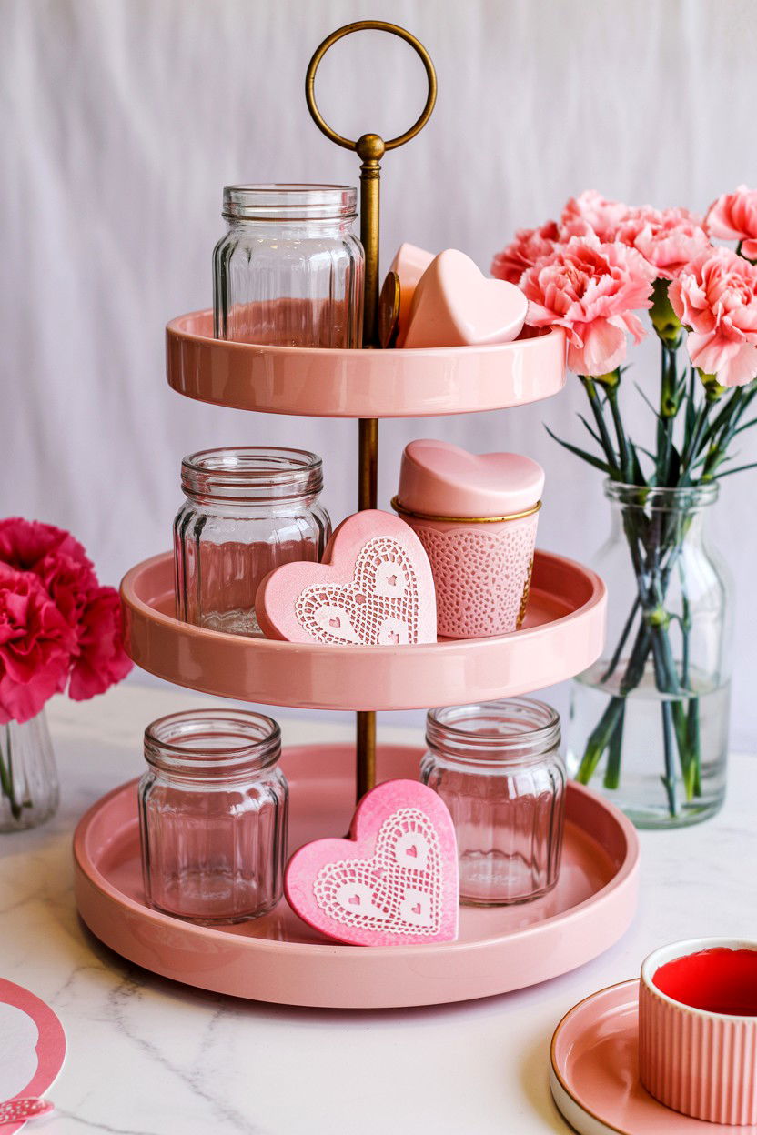 Pink Valentine Tiered Tray - 25 Valentine's Day Coffee Bar Tiered Tray Ideas