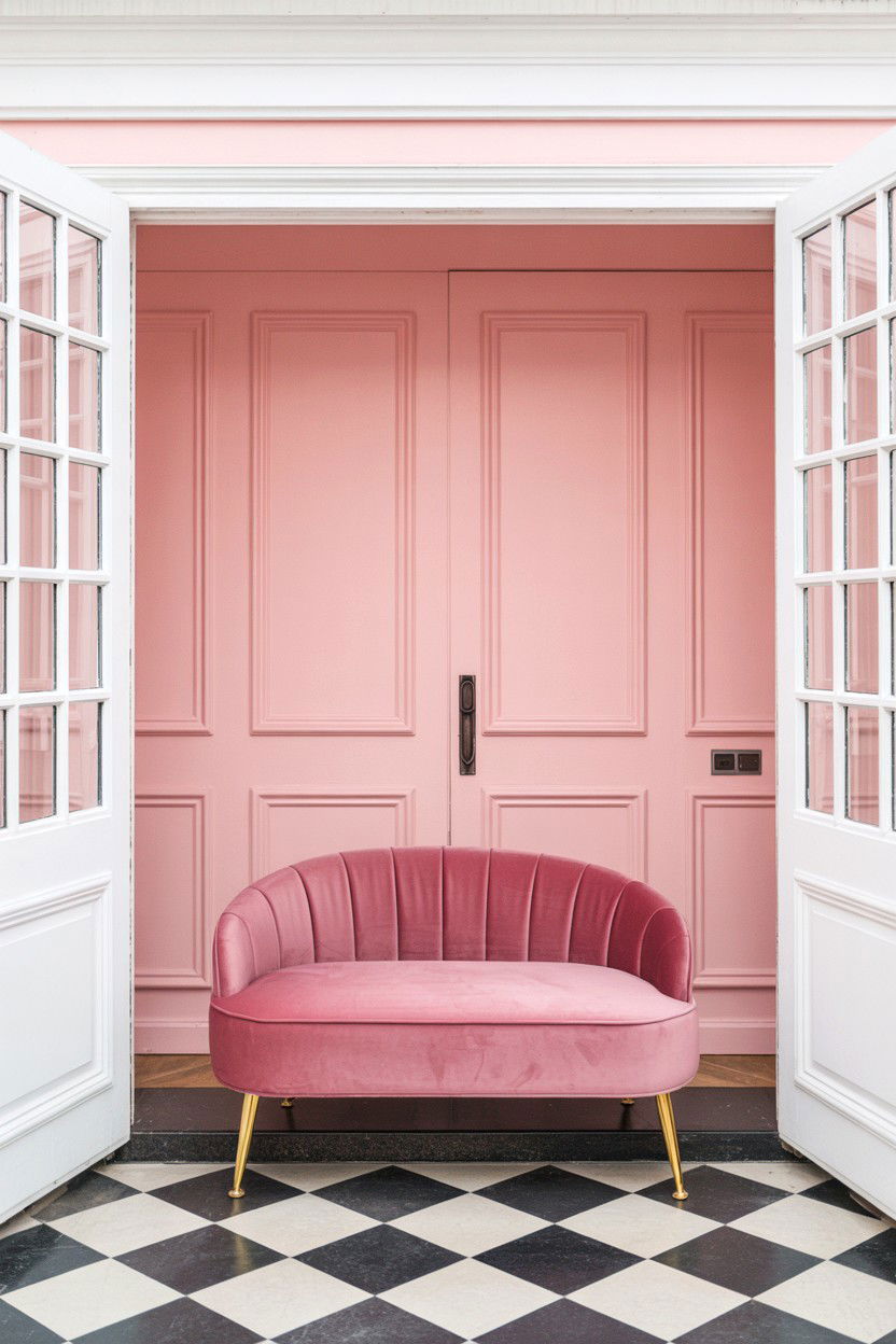 Pink Velvet Bench - 25 Valentine's Day Entry Way Decor Ideas