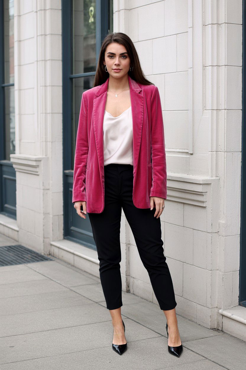 Pink Velvet Blazer - 25 Valentine's Day Work Outfits